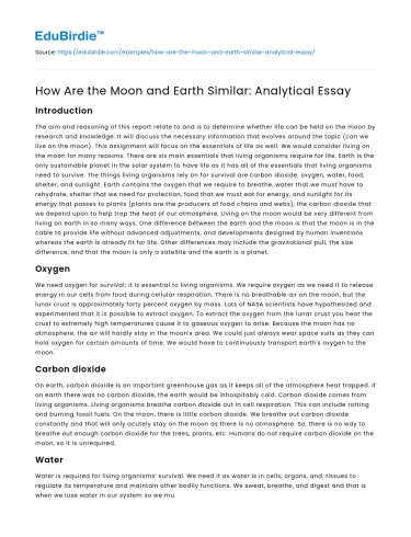 How Are the Moon and Earth Similar: Analytical Essay