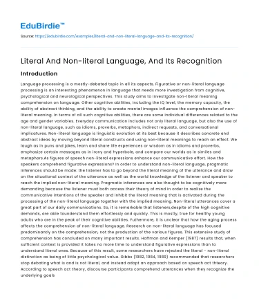 Literal And Non-literal Language, And Its Recognition