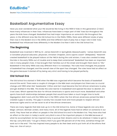 Basketball Argumentative Essay