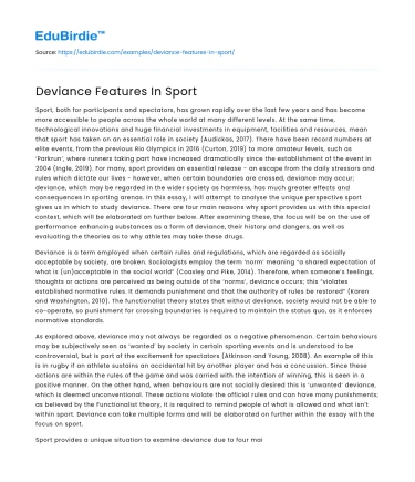 Deviance Features In Sport