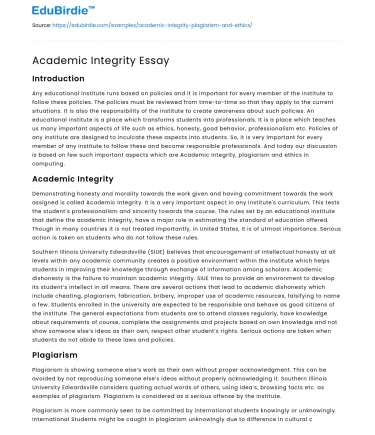 Academic Integrity Essay