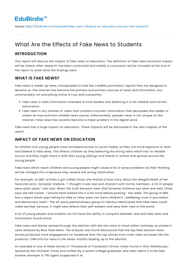 What Are the Effects of Fake News to Students