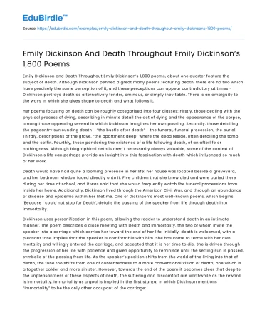 Emily Dickinson And Death Throughout Emily Dickinson’s 1,800 Poems