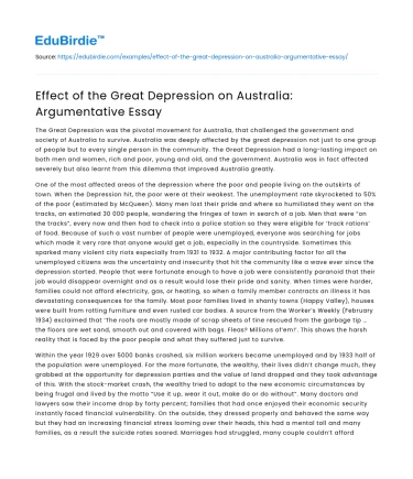 Effect of the Great Depression on Australia: Argumentative Essay
