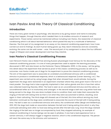 Ivan Pavlov And His Theory Of Classical Conditioning