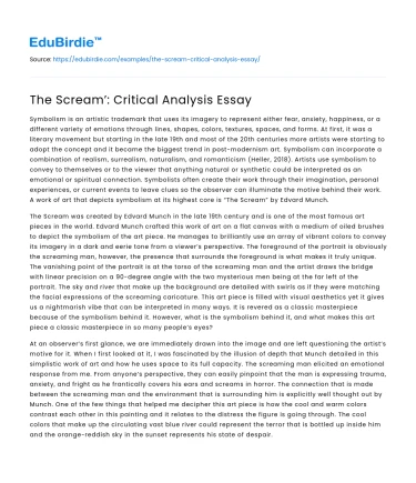 The Scream’: Critical Analysis Essay