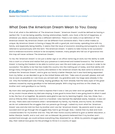 What Does the American Dream Mean to You: Essay