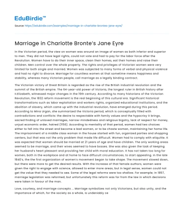 Marriage in Charlotte Bronte’s Jane Eyre