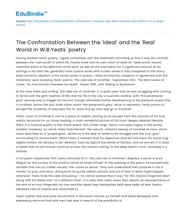 Confrontation of ‘Ideal’ and ‘Real’ World in WBYeats’ poetry
