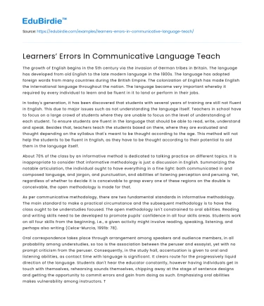 Learners’ Mistakes in Language Learning