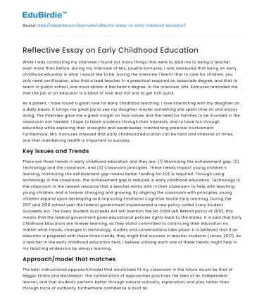 Reflective Essay on Early Childhood Education