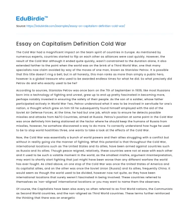 Essay on Capitalism Definition Cold War