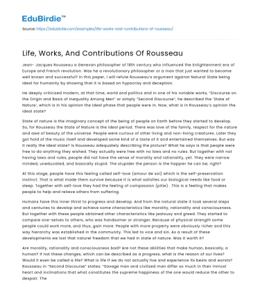 Life, Works, And Contributions Of Rousseau