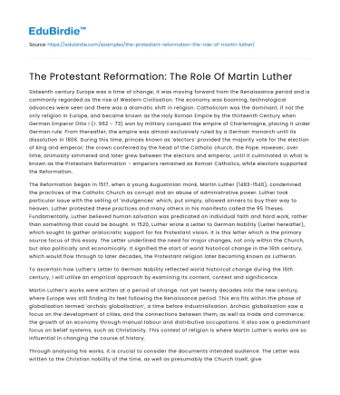 The Protestant Reformation: The Role Of Martin Luther