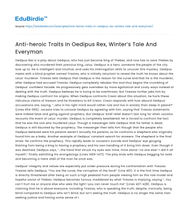 Anti-heroic Traits In Oedipus Rex, Winter’s Tale And Everyman