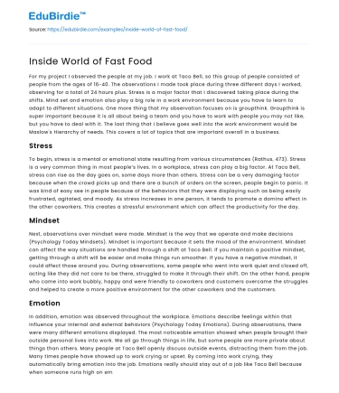 Inside World of Fast Food