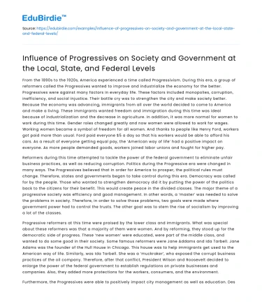 Progressives’ Impact on Society and Government at All Levels