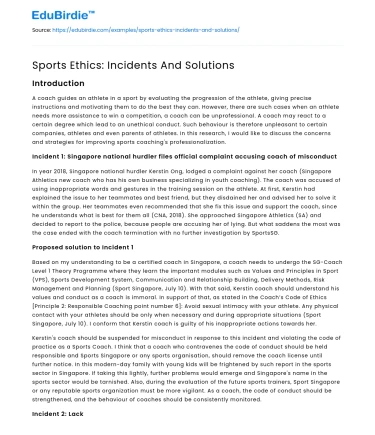 Sports Ethics: Incidents And Solutions