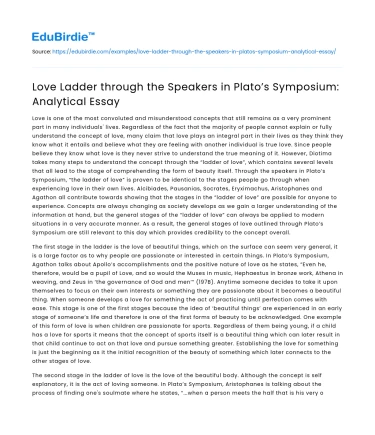 Love Ladder through the Speakers in Plato’s Symposium