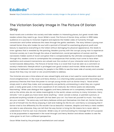 The Victorian Society Image In The Picture Of Dorian Gray