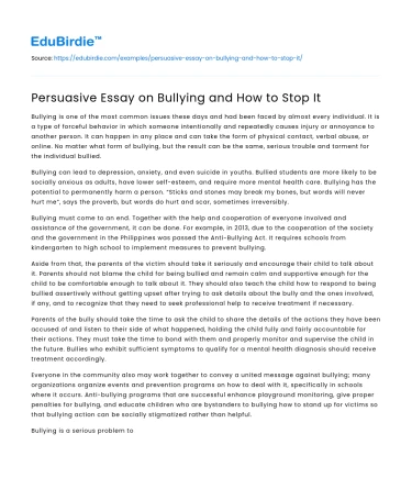 Persuasive Essay on Bullying and How to Stop It