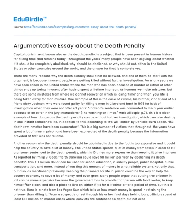 Argumentative Essay about the Death Penalty