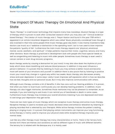 The Impact Of Music Therapy On Emotional And Physical State