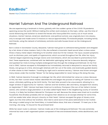 Harriet Tubman And The Underground Railroad