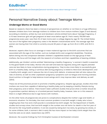 Personal Narrative Essay about Teenage Moms