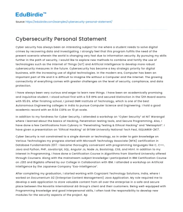 Cybersecurity Personal Statement
