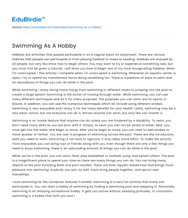 Swimming As A Hobby