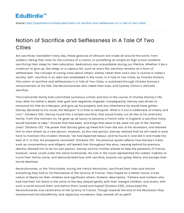 Notion of Sacrifice and Selflessness in A Tale Of Two Cities