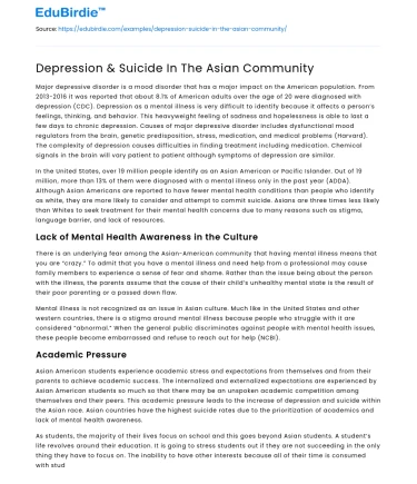Depression & Suicide In The Asian Community