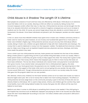 Child Abuse Is A Shadow The Length Of A Lifetime