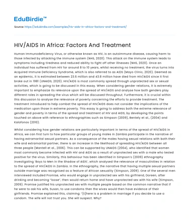 HIV/AIDS In Africa: Factors And Treatment