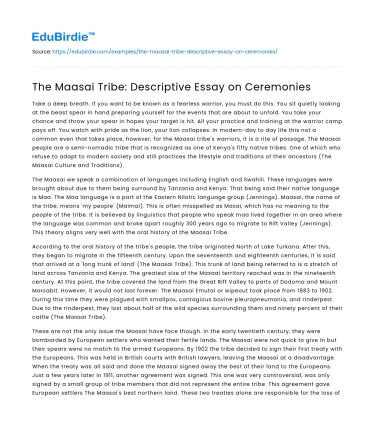 The Maasai Tribe: Descriptive Essay on Ceremonies