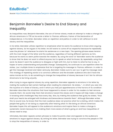 Benjamin Banneker’s Desire to End Slavery and Inequality