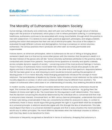 The Morality of Euthanasia in Modern Society