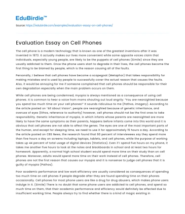 Evaluation Essay on Cell Phones
