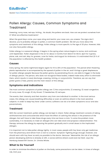 Pollen Allergy: Causes, Common Symptoms and Treatment