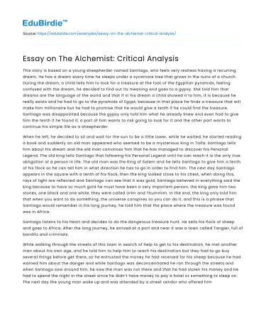 Essay on The Alchemist: Critical Analysis