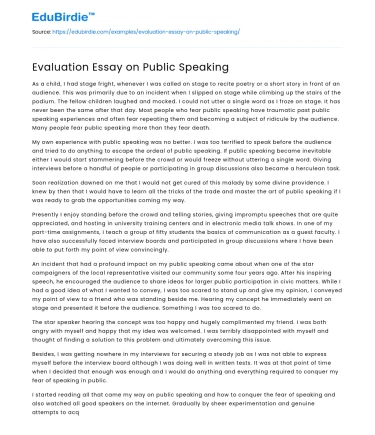 Evaluation Essay on Public Speaking