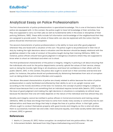 Analytical Essay on Police Professionalism