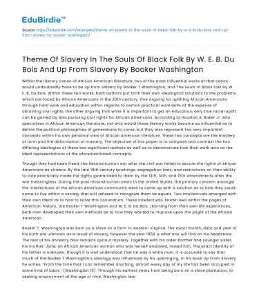 Slavery in The Souls of Black Folk and Up From Slavery