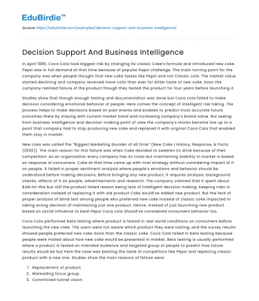 Decision Support And Business Intelligence