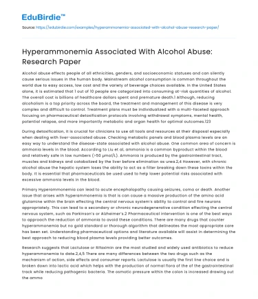 Hyperammonemia Associated With Alcohol Abuse: Research Paper