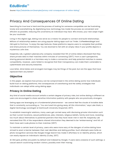 Privacy And Consequences Of Online Dating