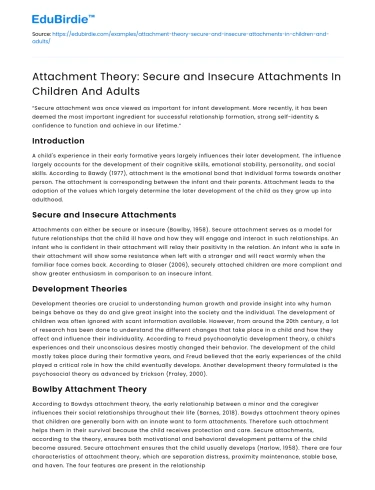 Attachment Theory: Secure and Insecure Attachments In Children And Adults