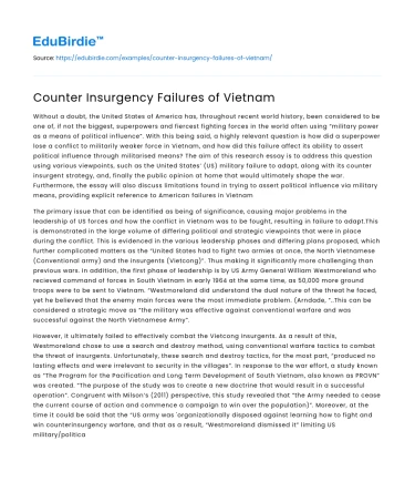 Counter Insurgency Failures of Vietnam