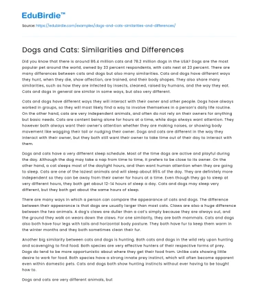 Dogs and Cats: Similarities and Differences